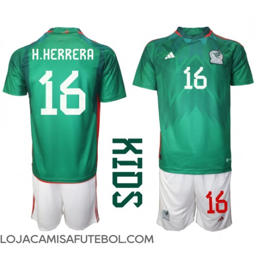 Camisa de Futebol México Hector Herrera #16 Equipamento Principal Infantil Mundo 2022 Manga Curta (+ Calças curtas)